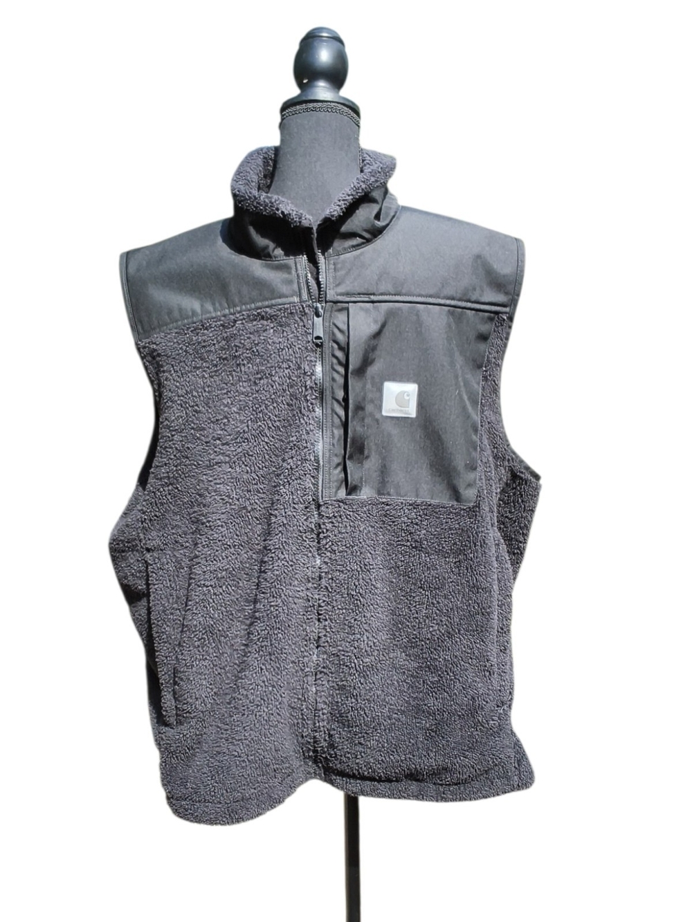 Carhartt Men’s Black Sherpa Fleece Vest with Nylon Chest Panel